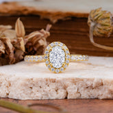 1 Carat Oval Cut Classic Lab Diamond Ring Half Eternity Band Halo Ring